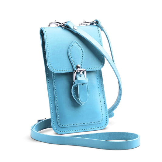 Handmade Leather Mobile Phone Pouch Plus - Pastel Baby Blue-0